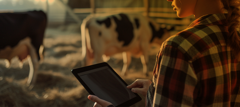 Farmer reviewing a business plan with an accountant in a rural setting.